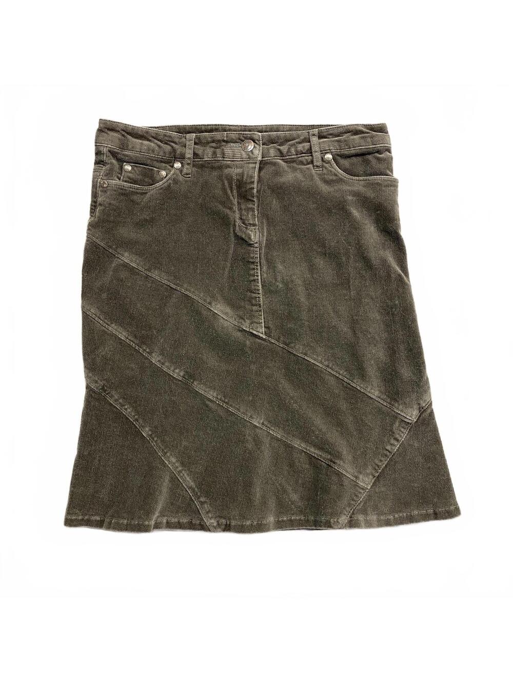 La Classe Couture Olive Green Corduroy Patchwork Skirt Women's Size 7/8